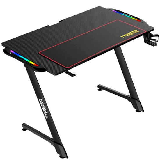 TWISTED MIND Z SHAPED GAMING DESK CARBON FIBER TEXTURE - RGB