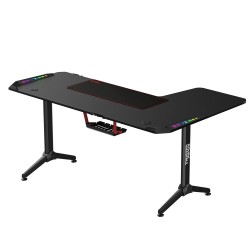 TWISTED MINDS WARRIOR L SHAPED LEFT P2 CARBON FIBER 160X100CM STURDY STEEL FRAME CABLE MANAGEMENT RGB GAMING DESK - BLACK