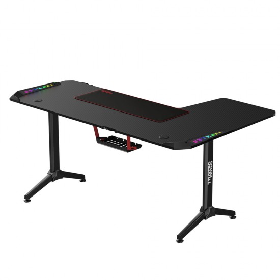 TWISTED MINDS WARRIOR L SHAPED LEFT P2 CARBON FIBER 160X100CM STURDY STEEL FRAME CABLE MANAGEMENT RGB GAMING DESK - BLACK