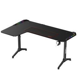 TWISTED MINDS WARRIOR L SHAPED LEFT P2 CARBON FIBER 160X100CM STURDY STEEL FRAME CABLE MANAGEMENT RGB GAMING DESK - BLACK