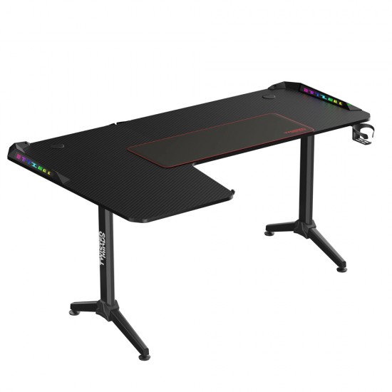 TWISTED MINDS WARRIOR L SHAPED LEFT P2 CARBON FIBER 160X100CM STURDY STEEL FRAME CABLE MANAGEMENT RGB GAMING DESK - BLACK