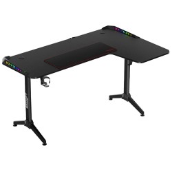 TWISTED MINDS WARRIOR L-SHAPED RIGHT-HAND ERGONOMIC RGB CARBON FIBER TEXTURE STEEL FRAMED GAMING DESK - BLACK