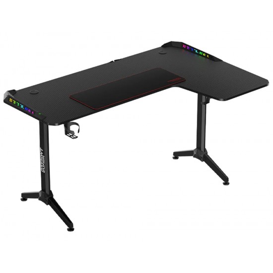 TWISTED MINDS WARRIOR L-SHAPED RIGHT-HAND ERGONOMIC RGB CARBON FIBER TEXTURE STEEL FRAMED GAMING DESK - BLACK