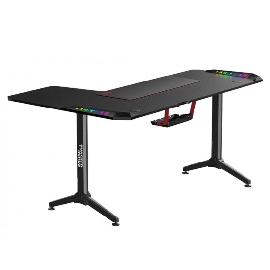 TWISTED MINDS WARRIOR L-SHAPED RIGHT-HAND ERGONOMIC RGB CARBON FIBER TEXTURE STEEL FRAMED GAMING DESK - BLACK