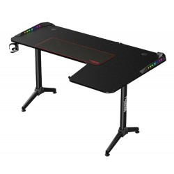 TWISTED MINDS WARRIOR L-SHAPED RIGHT-HAND ERGONOMIC RGB CARBON FIBER TEXTURE STEEL FRAMED GAMING DESK - BLACK