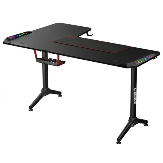 TWISTED MINDS WARRIOR L-SHAPED RIGHT-HAND ERGONOMIC RGB CARBON FIBER TEXTURE STEEL FRAMED GAMING DESK - BLACK