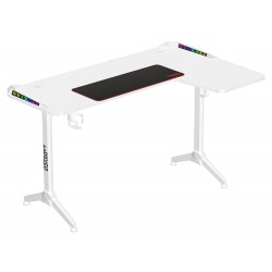 TWISTED MINDS WARRIOR L-SHAPED LEFT-HAND ERGONOMIC RGB CARBON FIBER TEXTURE STEEL FRAMED GAMING DESK - WHITE