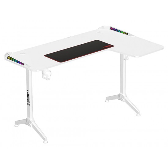 TWISTED MINDS WARRIOR L-SHAPED LEFT-HAND ERGONOMIC RGB CARBON FIBER TEXTURE STEEL FRAMED GAMING DESK - WHITE