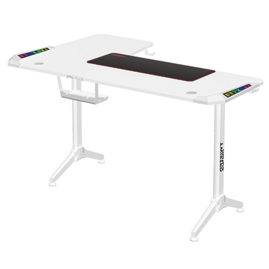 TWISTED MINDS WARRIOR L-SHAPED LEFT-HAND ERGONOMIC RGB CARBON FIBER TEXTURE STEEL FRAMED GAMING DESK - WHITE