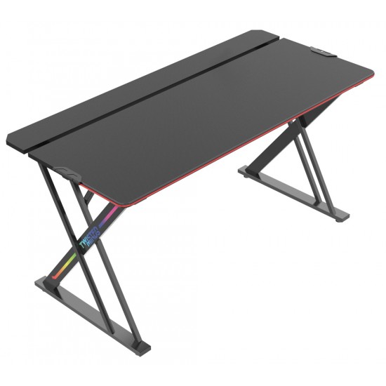 TWISTED MINDS X SHAPED FOUR LEGS CARBON FIBER COVER 150X68CM ERGONOMIC DESIGN USB POWERED LIGHTING RGB GAMING DESK - BLACK