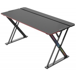 TWISTED MINDS X SHAPED FOUR LEGS CARBON FIBER COVER 150X68CM ERGONOMIC DESIGN USB POWERED LIGHTING RGB GAMING DESK - BLACK