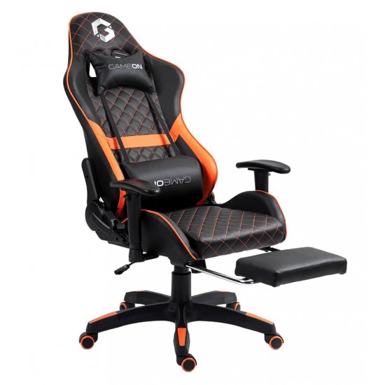 GAMEON GO-BC4D-BO GAMING CHAIR WITH ADJUSTABLE 2D ARMREST AND FOOT REST - ORANGE/BLACK