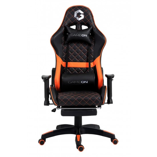 GAMEON GO-BC4D-BO GAMING CHAIR WITH ADJUSTABLE 2D ARMREST AND FOOT REST - ORANGE/BLACK