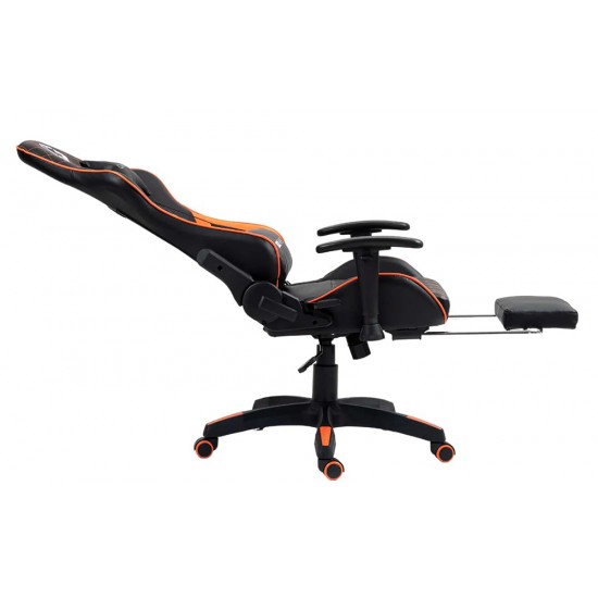 GAMEON GO-BC4D-BO GAMING CHAIR WITH ADJUSTABLE 2D ARMREST AND FOOT REST - ORANGE/BLACK