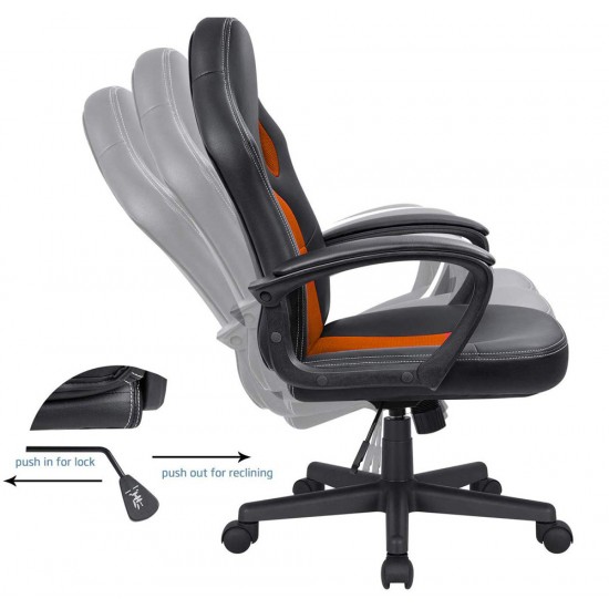 MEETION MT-CHR05 GAMING CHAIR WITH PU+PVC LEATHER SEAT SCRATCH RESISTANT AND BREATHABLE FABRIC - BLACK/ORANGE
