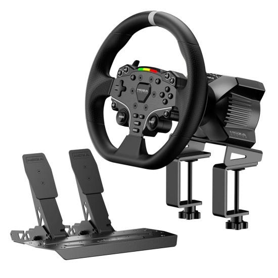 MOZA RACING R3 DIRECT DRIVE BUNDLE WITH 3.9NM DD WHEELBASE, ES LITE STEERING WHEEL, SR-P LITE PEDALS & TABLE CLAMP RACING WHEELS AND PEDALS FOR PC