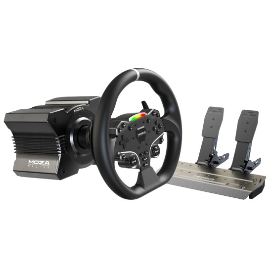MOZA RACING R5 DIRECT DRIVE RACING BUNDLE FOR PC WITH 5.5NM DD WHEELBASE, ES LEATHER STEERING WHEEL, SR-P LITE PEDALS & TABLE CLAMP RACING SIMULATOR