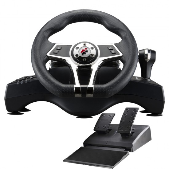 FLASHFIRE HURRICANE WHEEL WH-3103V-D WITH CLUTCH PEDALS FOR PC, PS3, PS4, XBOX 360, XBOX ONE, AND NINTENDO SWITCH GEARBOX GAMING STEERING WHEEL