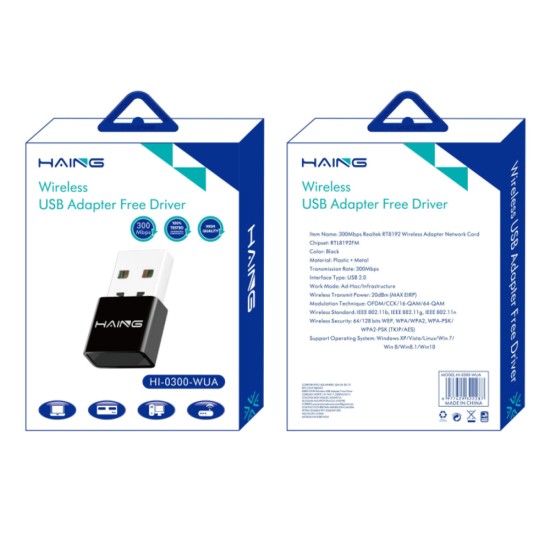 HAING HI-0300-WUA 300MBPS N300 MINI SIGNAL EXTENDER WITH RTL8192EU CHIPSET 11N FREE DRIVER WIRELESS USB WI-FI ADAPTER - BLACK