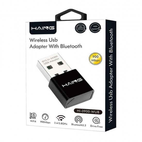 HAING BT5.3 AX900 DUAL BAND WIFI – DRIVER-FREE, PLUG & PLAY, AP MODE, 2.4/5.8GHZ, STRONG SIGNAL CONNECTIVITY WIRELESS USB ADAPTER WITH BLUETOOTH