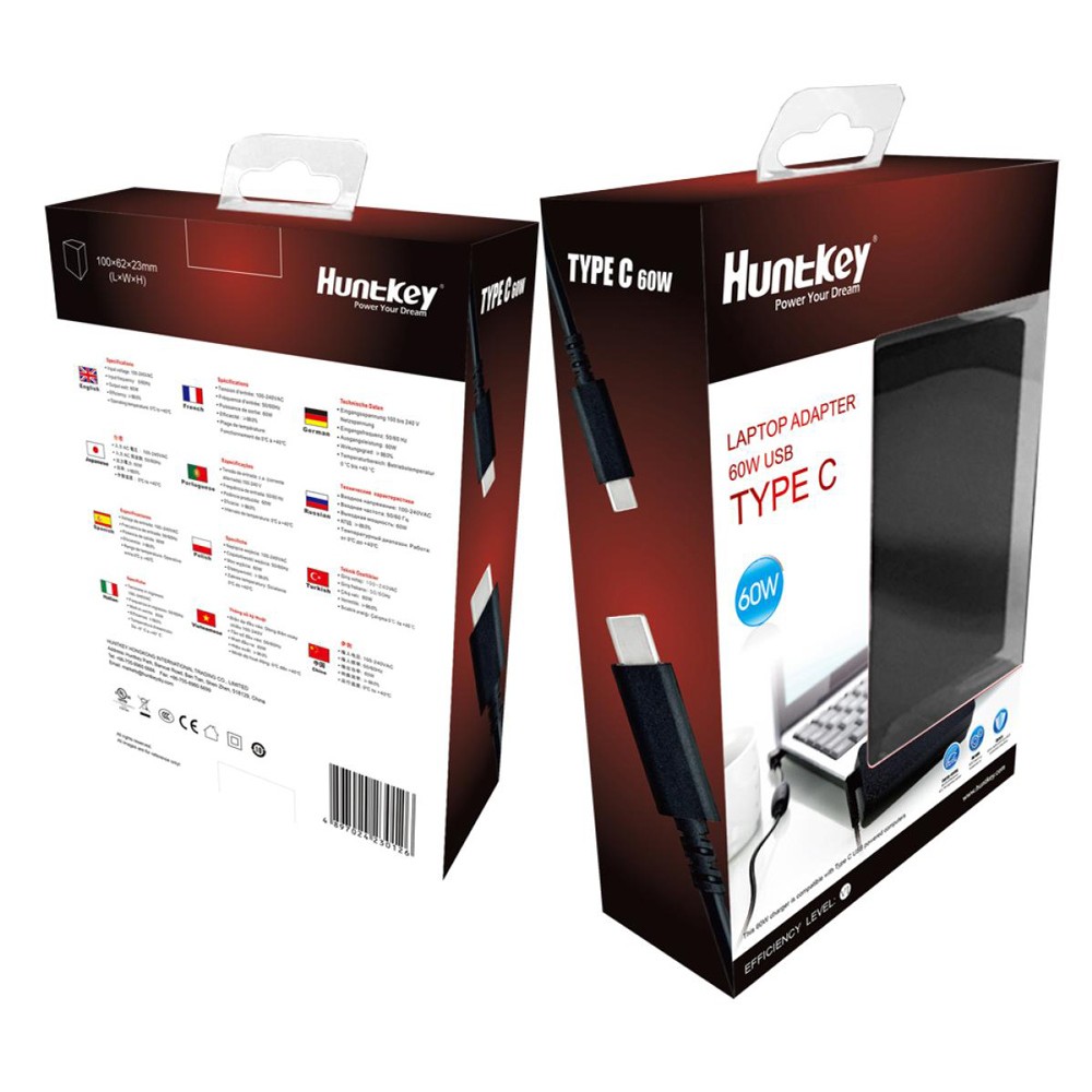 HUNTKEY 65W CHARGER NOTEBOOK TYPE C ADAPTER SUPERSPEED POWER DELIVERY ...