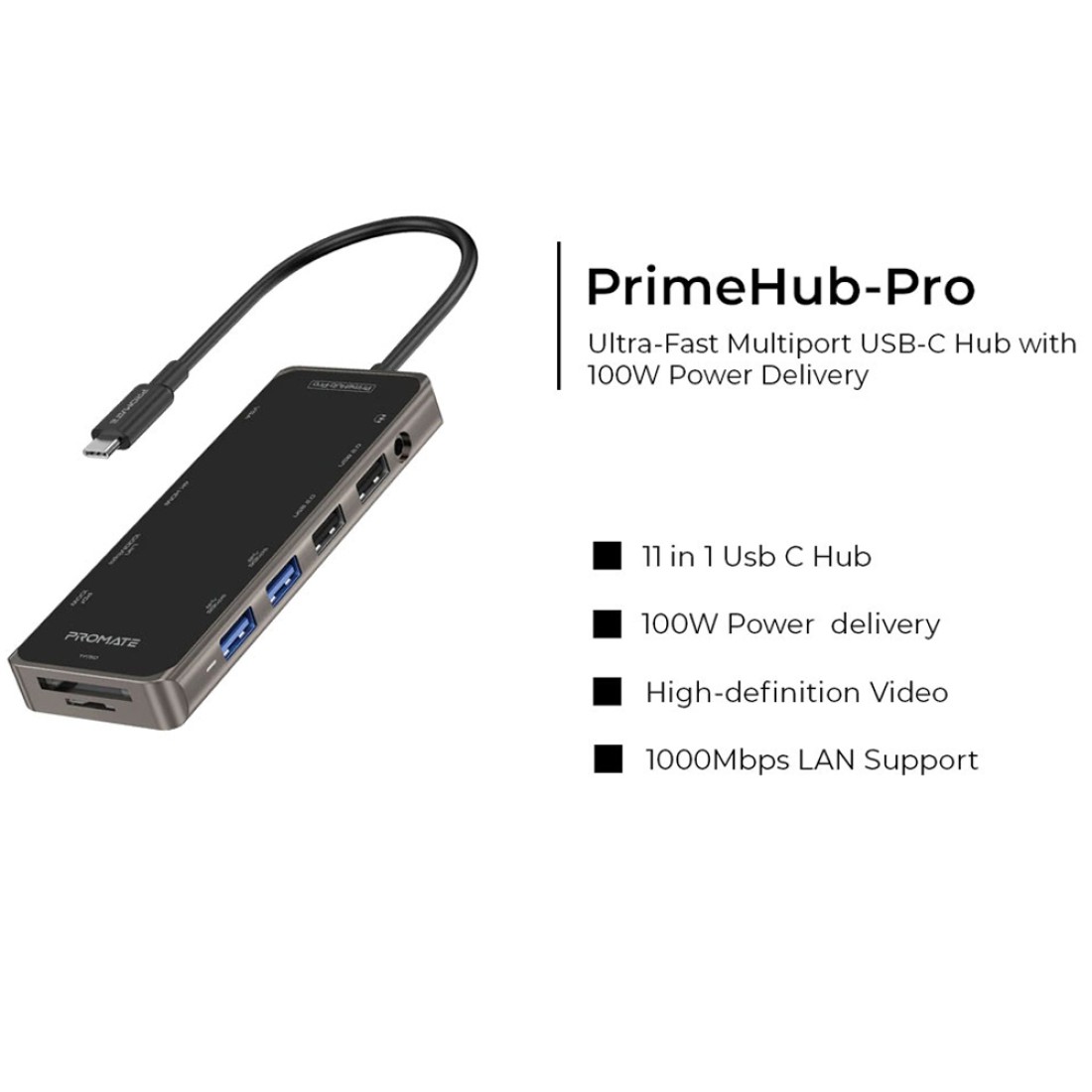 PROMATE PRIMEHUB-PRO ULTRA FAST MULTIPLE USB-C HUB WITH 100W POWER ...