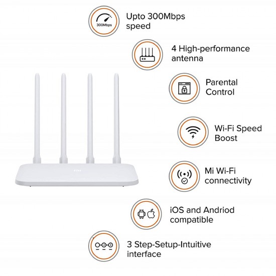 XIAOMI MI ROUTER 4C 300MBPS HIGH-SPEED 64MB MEMORY WITH SMART CONTROL VIA APP  - WHITE