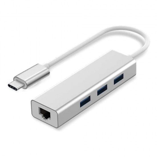 HUB WITH ETHERNET ADAPTER 4 IN 1 10/100/1000 MBPS TYPE C ADAPTER WITH 3.0 USB HUB 3 PORT
