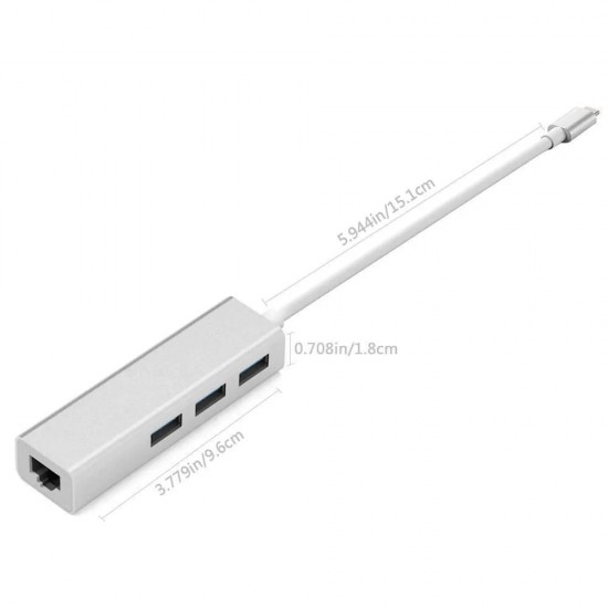HUB WITH ETHERNET ADAPTER 4 IN 1 10/100/1000 MBPS TYPE C ADAPTER WITH 3.0 USB HUB 3 PORT