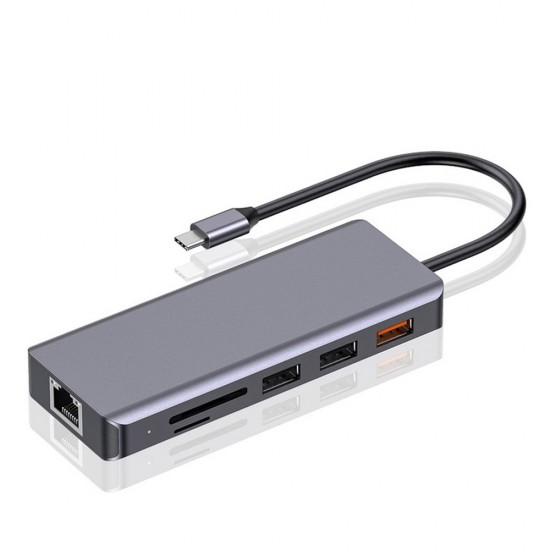 PORODO 9IN1 USB-C HUB TYPE-C PD 100W HDMI ETHERNET USB SD CARD 3.5MM AUX - GREY