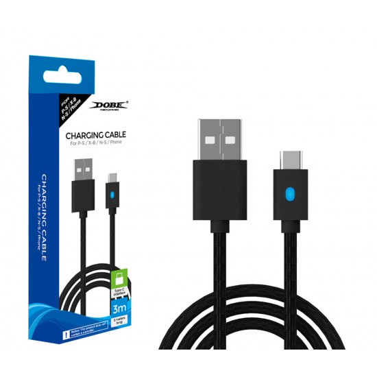 DOBE 3M CHARGING CABLE FOR PS5/ PHONE/ NINTENDO SWITCH/ XBOX