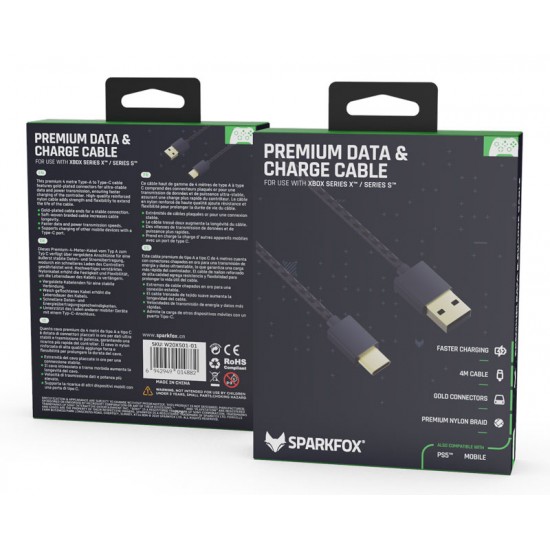 SPARKFOX TYPE -A TO TYPE-C 4M PREMIUM BRAIDED DATA AND CHARGE CABLE FOR XBOX SERIES X/S AND PS5