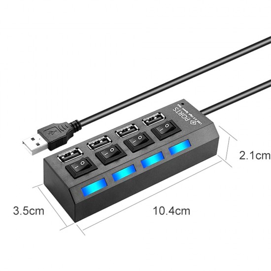 USB 2.0 HUB HIGH SPEED 480MBPS SUPPORT 500GB 4 PORT WITH ON/OFF-SWITCH AND LED