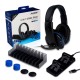 DOBE 5 in 1 GAME PACK FOR PS4 SERIES ( HEADSET-STORAGE STAND-DUAL CHARGE DOCK-GRIPS-CHARGING CABLE ) 