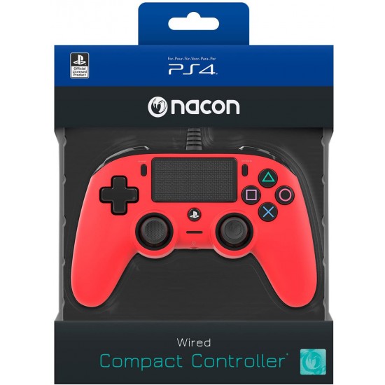 NACON VIBRATION MOTORS 3.5 MM HEADSET JACK WIRED COMPACT CONTROLLER FOR PS4 - RED 