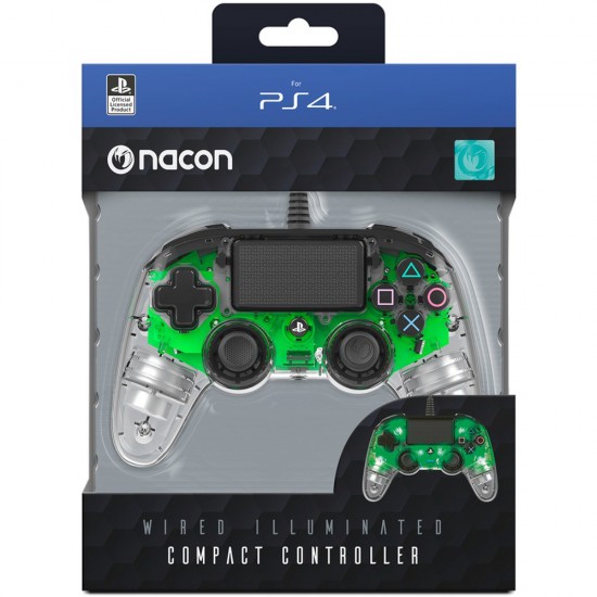 NACON VIBRATION MOTORS 3.5 MM HEADSET JACK WIRED ILLUMINATED COMPACT CONTROLLER FOR PS4 - GREEN