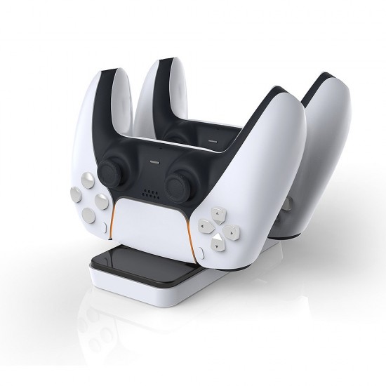 DOBE PS5 DUALSENSE CONTROLLER CHARGER DUAL USB SLIM IC PROTECTION FAST CHARGING WITH REMOVABLE TYPE C PORTABLE CHARGING DOCK - WHITE