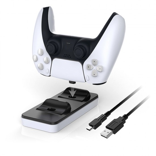 DOBE PS5 DUALSENSE CONTROLLER CHARGER DUAL USB SLIM IC PROTECTION FAST CHARGING WITH REMOVABLE TYPE C PORTABLE CHARGING DOCK - WHITE