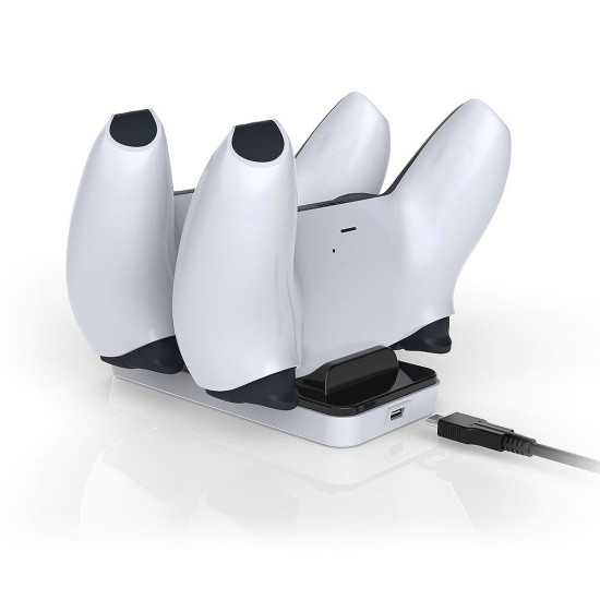 DOBE PS5 DUALSENSE CONTROLLER CHARGER DUAL USB SLIM IC PROTECTION FAST CHARGING WITH REMOVABLE TYPE C PORTABLE CHARGING DOCK - WHITE