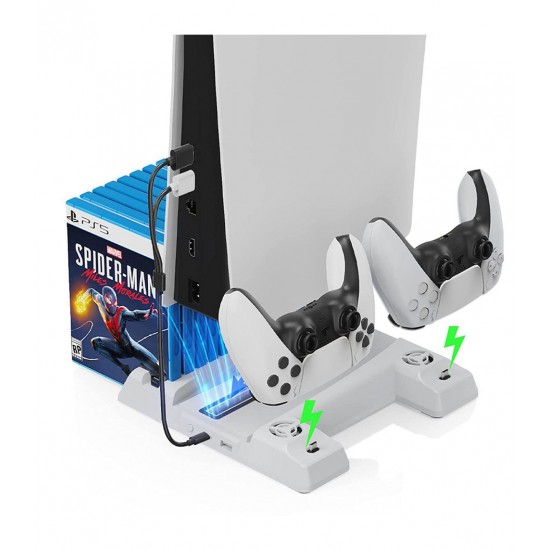 DOBE PS5 MULTIFUNCTIONAL COOLING STAND WITH DUAL CONTROLLER CHARGER STATION AND CD STORAGE