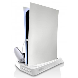 KJH DUAL CONTROLLER CHARGING STAND WITH COOLING FAN FOR PS5 DIGITAL EDITION AND ULTRA HD - WHITE 
