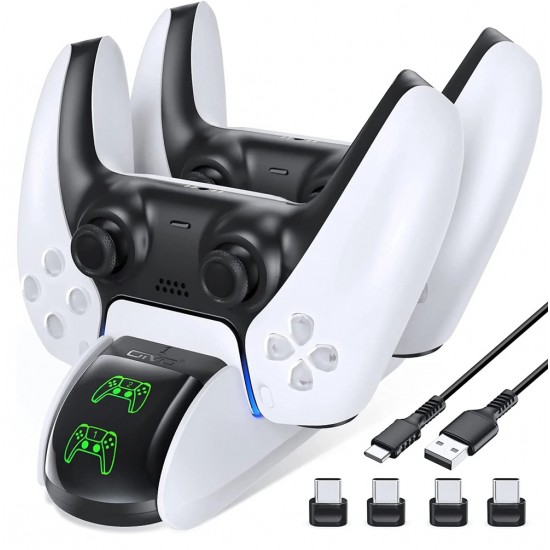 OIVO CHARGING DOCK STATION FOR PS5 UPGRADED WITH BREATHING LED STRAP AND INDICATORS WITH 4 USB-C ADAPTER