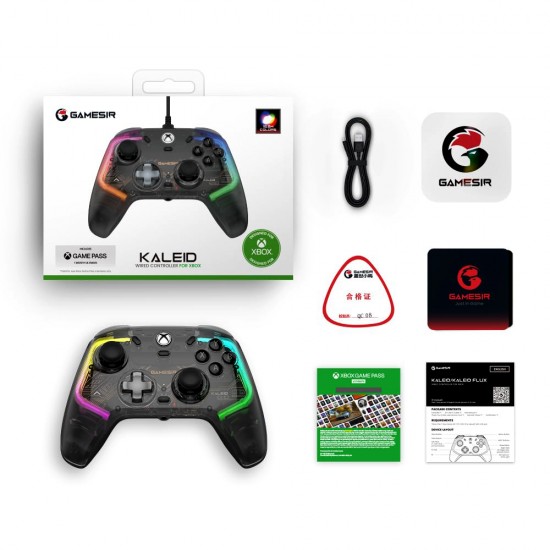 GAMESIR KALEID WIRED TRANSPARENT RGB GAMING CONTROLLER ULTIMATE PERSONALIZATION WITH HALL EFFECT STICKS FOR XBOX