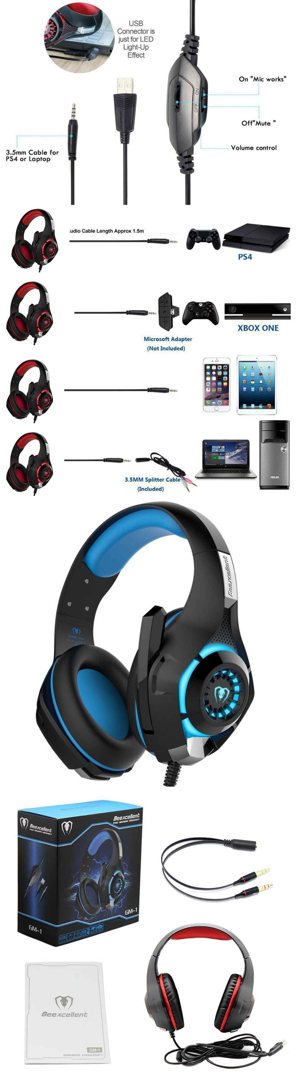 Beexcellent GM-3 Pro Wired Gaming Headset with Mic, Black/Blue