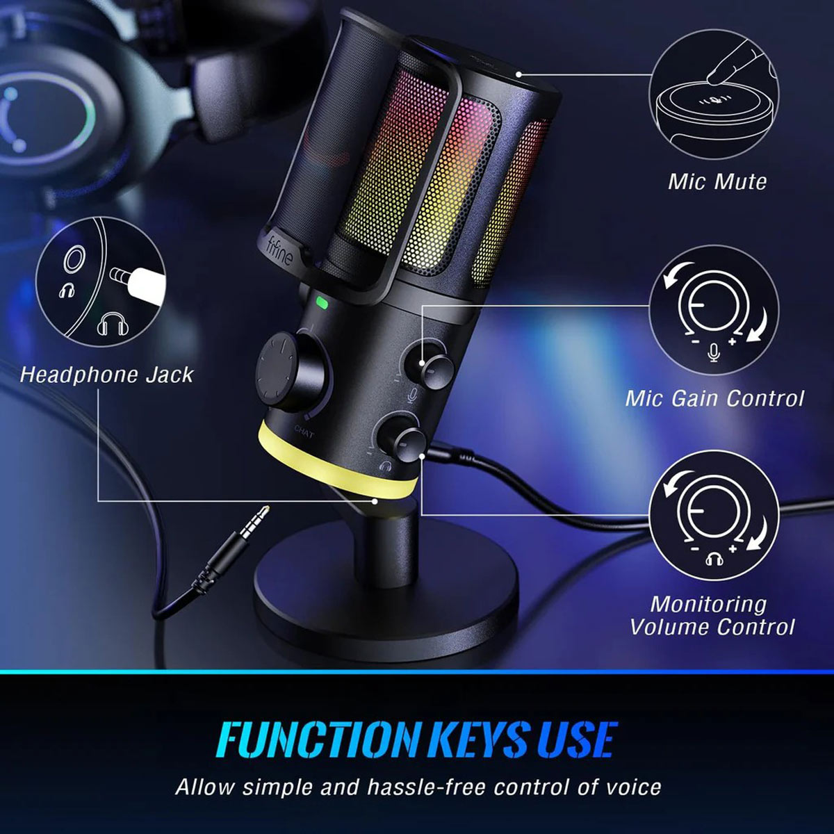 FIFINE AMPLIGAME AM6 CONDENSER MICROPHONE CONTROLLABLE RGB INTELLIGENT ...