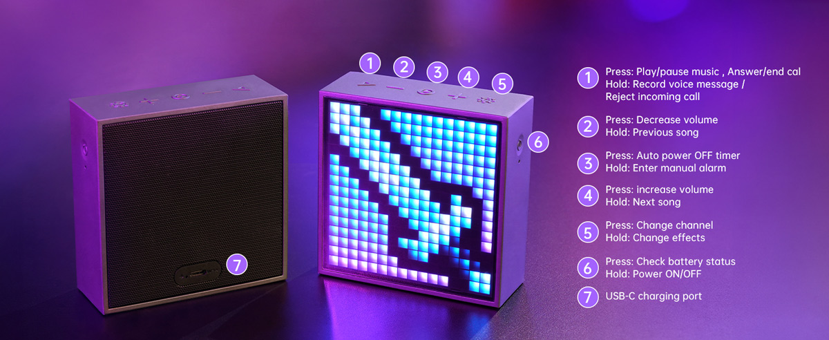 Divoom Timebox Evo Altoparlante Bluetooth 5.0 Con Display LED Pixel Art, Sveglia Intelligente E Notifiche