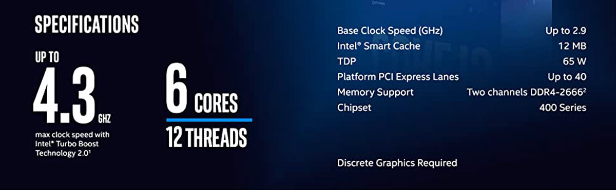 Intel Core i5-10400F Desktop Processor 6 Cores up to 4.3 GHz Without  Processor Graphics LGA1200 (Intel 400 Series chipset) 65W | BX8070110400F