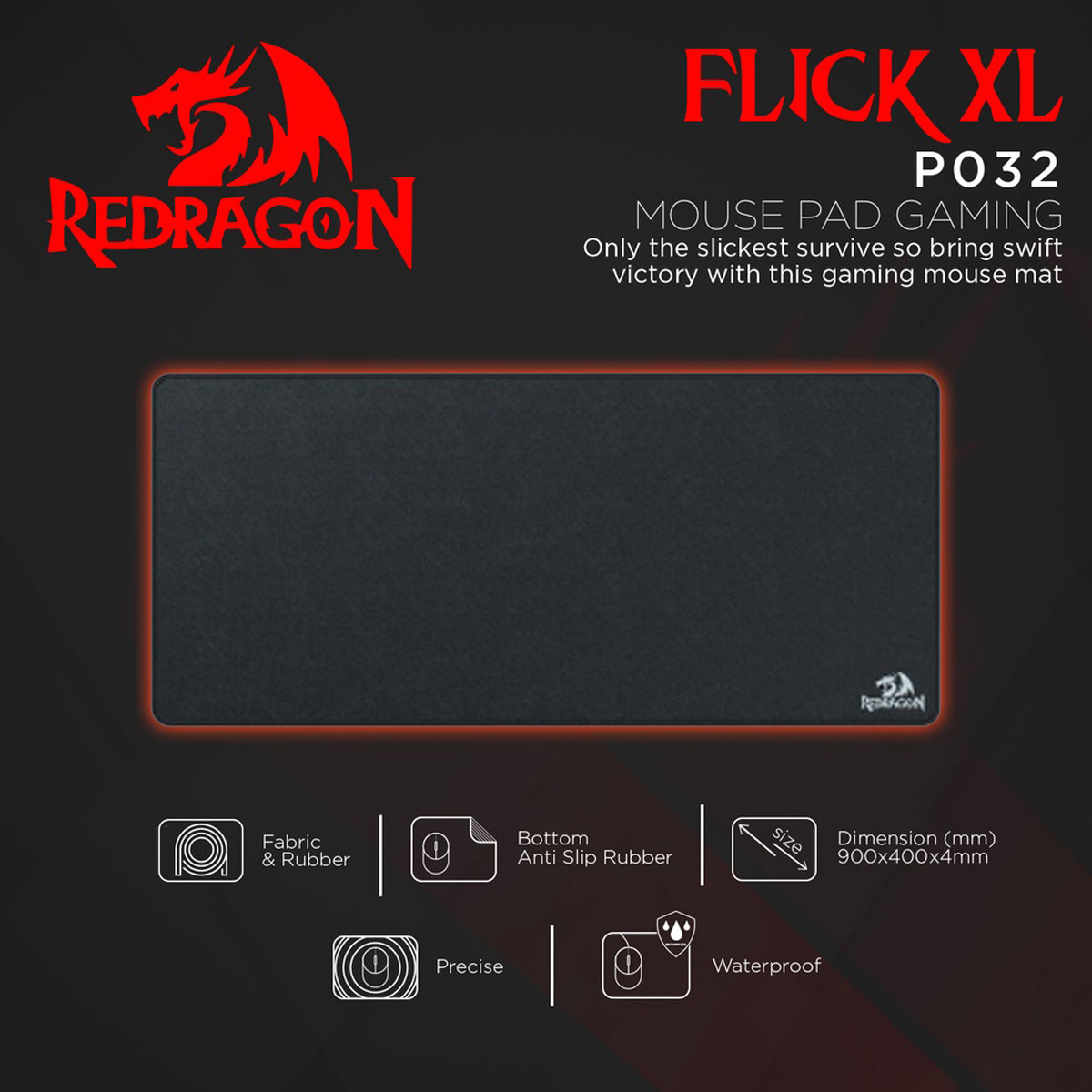 Tapis de souris Gamer REDRAGON FLICK XL - Noir ( P032)